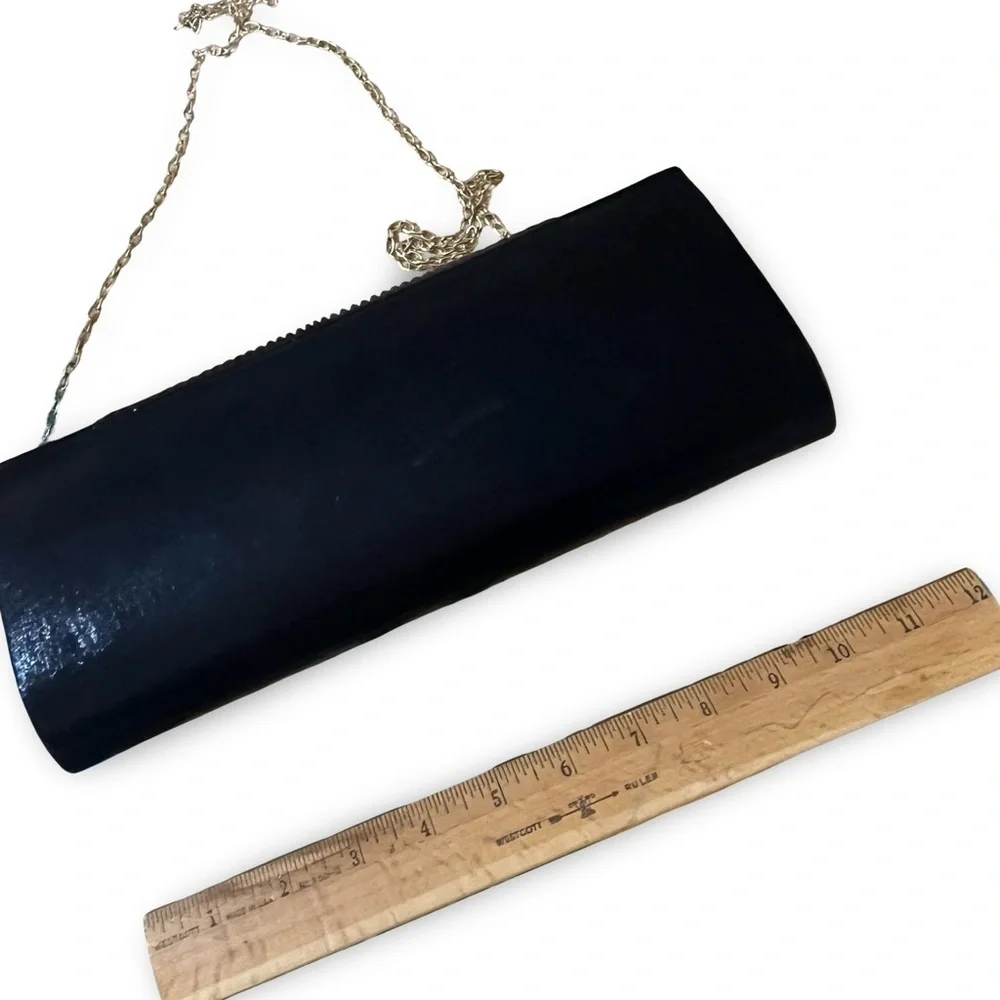 Black Rhinestone Bow Evening Clutch with Chain Gold Chain Strap